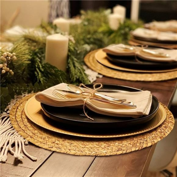 Round Woven Placemats -Set of 6, Straw Braided Rattan Placemats, 13.5 Inches - Picture 5 of 6